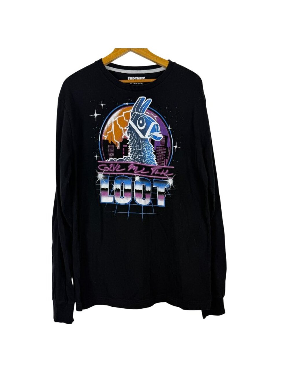 Fortnite Give Me The Loot Llama T-Shirt Medium Long Sleeve Cotton Black